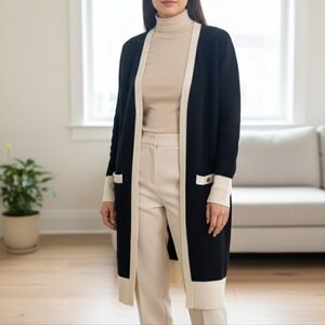 Philosophy Black Cream Contrast Open Front Cardigan Sweater Size S Classic Chic